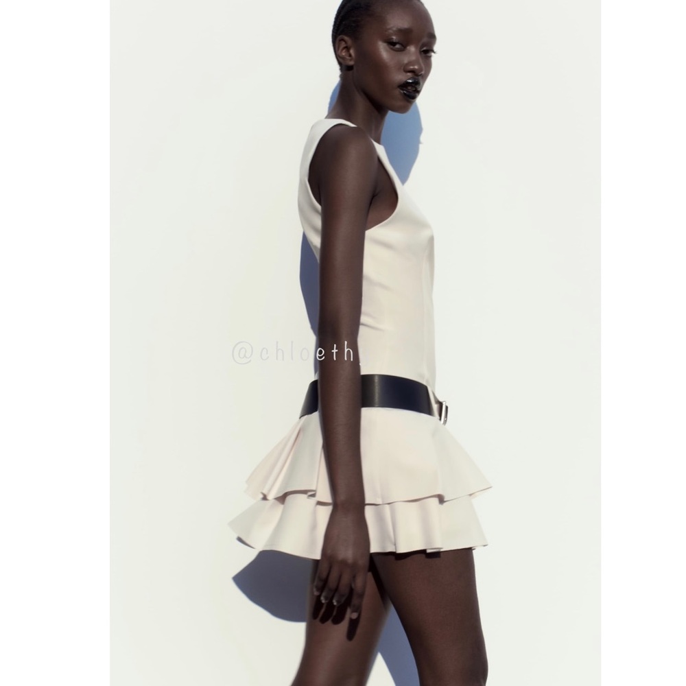 Zara White Mini Dress with Tiered Skirt - Picture 3 of 13